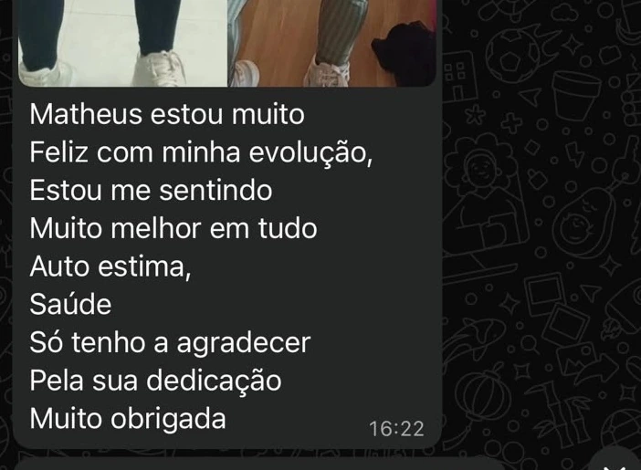 Depoimento de aluna de Matheus Henrique sobre evolução, autoestima e saúde com acompanhamento de personal training em Campo Grande MS.