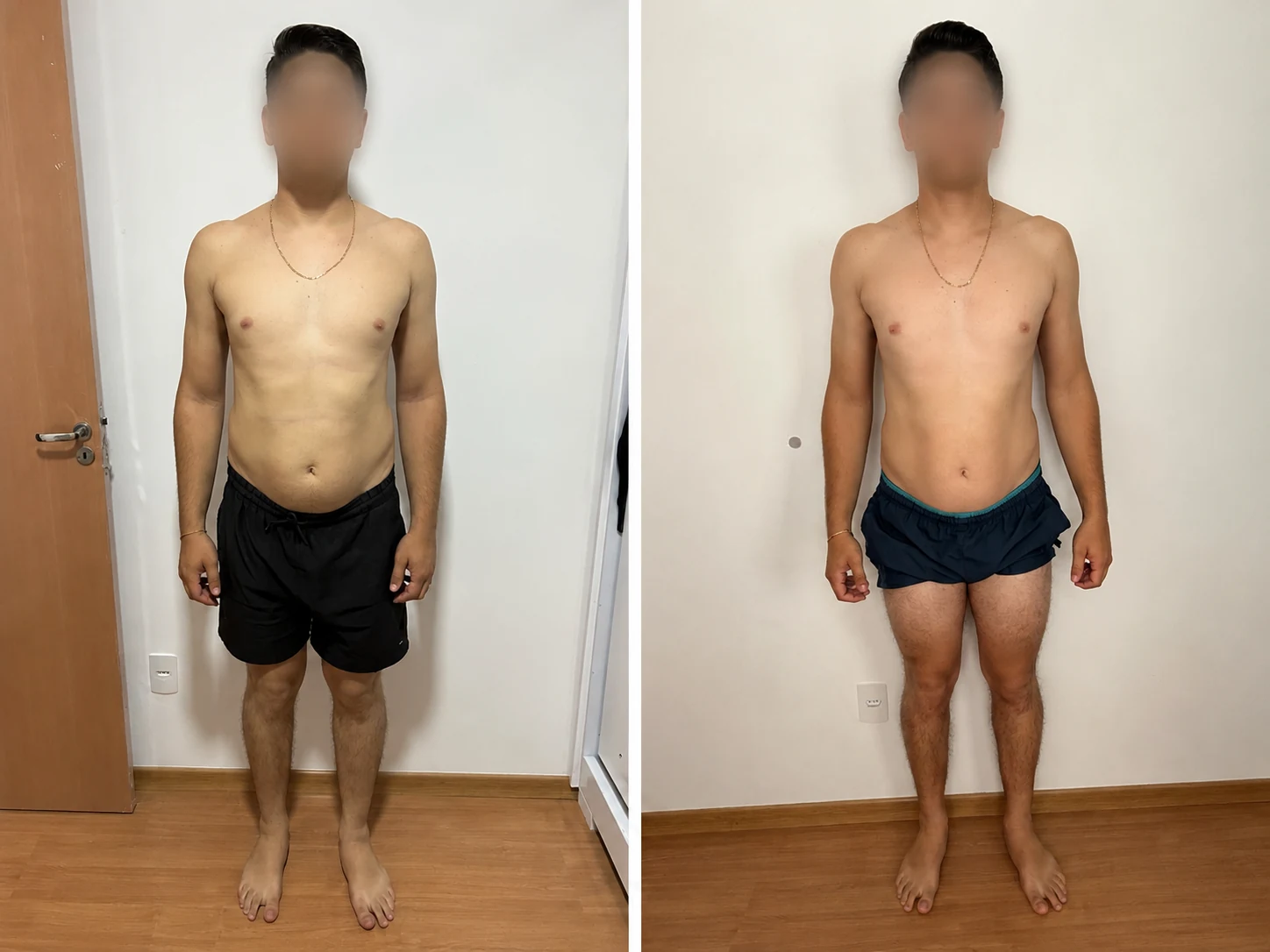 Antes e depois de aluno com foco em hipertrofia masculina e evolução corporal com personal trainer em Campo Grande MS.